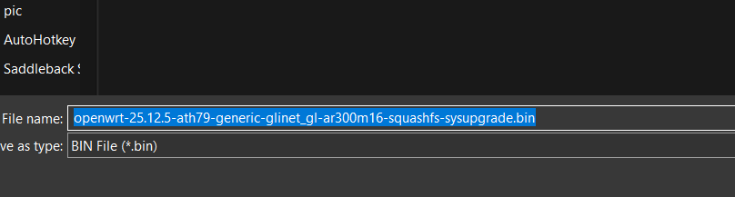 Saving the OpenWrt sysupgrade .bin file