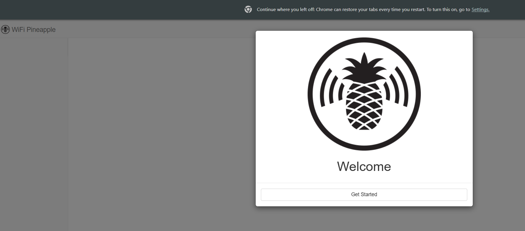 WiFi Pineapple Welcome screen